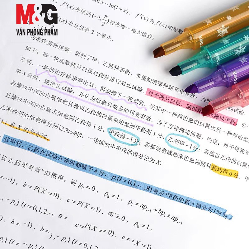 Bút Dạ Quang M&amp;G màu vàng ,thân tam giác, có hình Gấu &amp; Hoa tuyết -AHMV7607G-1 cây