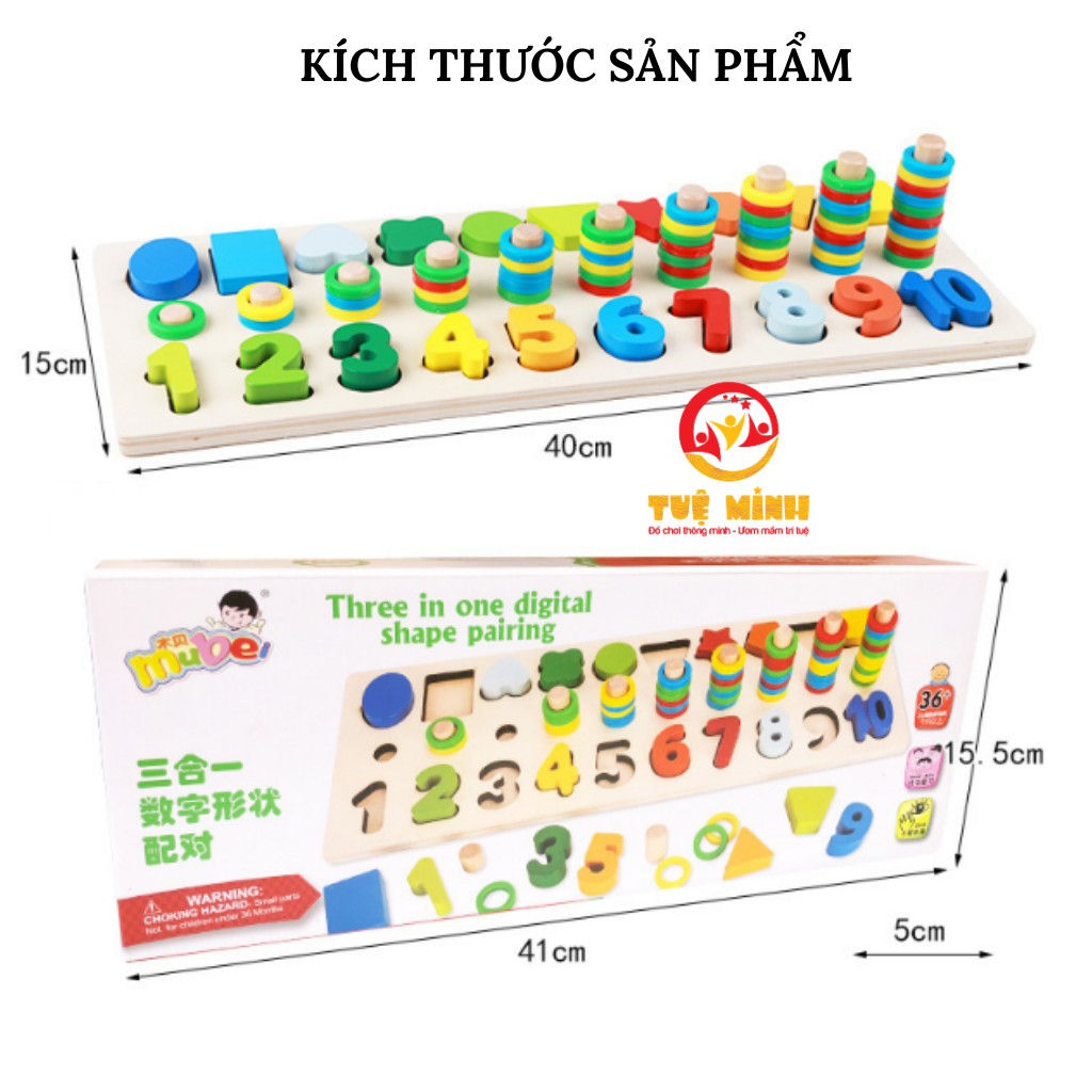 [Mã LIFETOYS1 giảm 30K đơn 99K] Đồ Chơi Gỗ Bảng Số Và Hình Khối 2 Trong 1 Giúp Bé Học Số Đếm và Màu Sắc