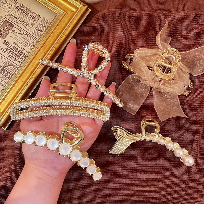 Kẹp Tóc Kim Loại Đính Ngọc Trai Nhân Tạo Thời Trang Nữ Tính