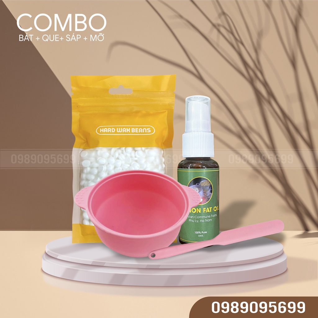 100g sáp cao cấp+chén nấu sáp silicon+que quét sáp silicon+mỡ trăn