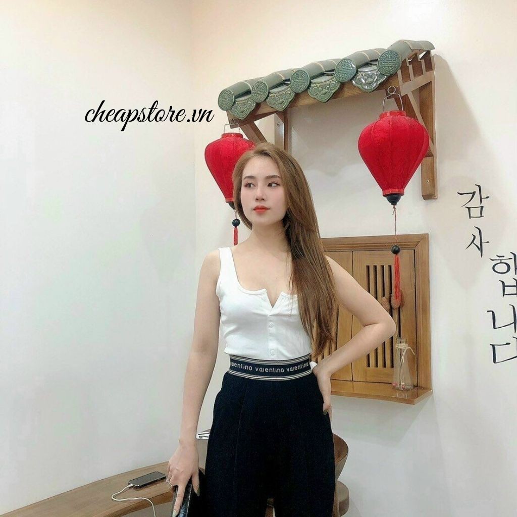 Áo ba lỗ nữ - Áo croptop form quyến rũ, phối cúc ngực cực xinh