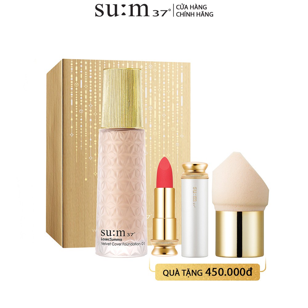 Bộ Kem nền nhung lì bền màu che phủ hoàn hảo Su:m37 Losec Summa Velvet Foundation (Màu 01 Sắc da sáng)