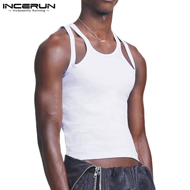 Áo ba lỗ nam INCERUN dệt kim ôm dáng màu trơn không tay tập gym thường ngày