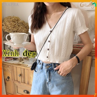 Thời trang Áo croptop dệt kim tay ngắn thời trang quyến rũ cho nữ