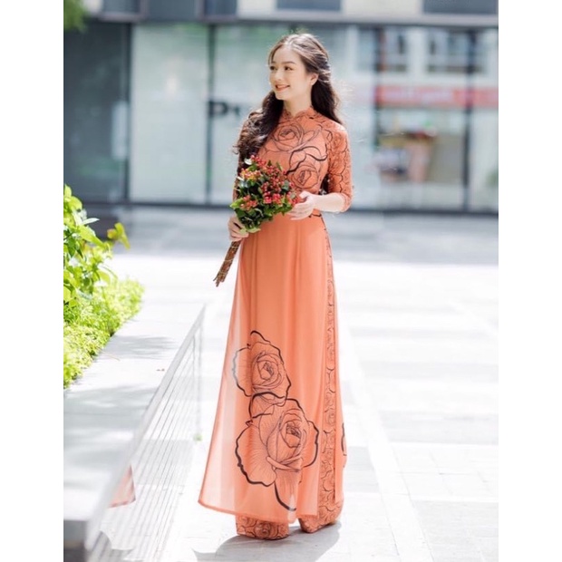 Vải May Áo Dài Hoạ Tiết Hoa Hồng Nhẹ Nhàn Thướt Tha