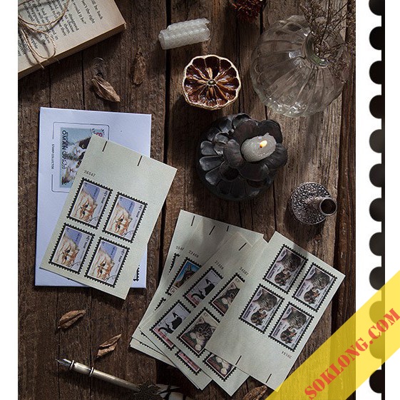 Bộ 40 tem dán nhãn sticker cổ điển vintage - Tập phong bì tem retro Tuệ Minh