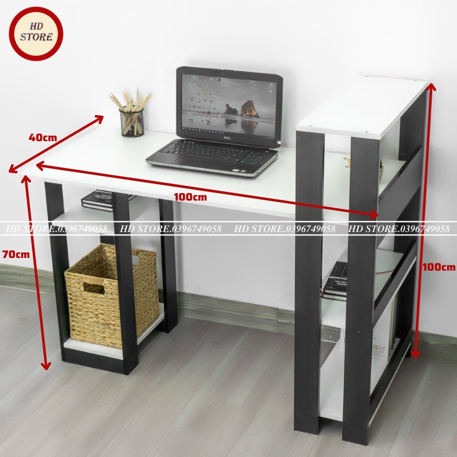 Bàn làm việc 💗FREESHIP💗 Bàn gỗ kèm kệ sách MDF thông minh phối màu Đen- Trắng