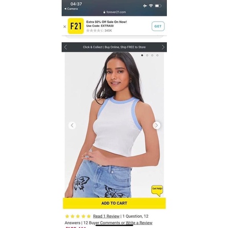 Áo croptop F21 sz S newtag hàng auth