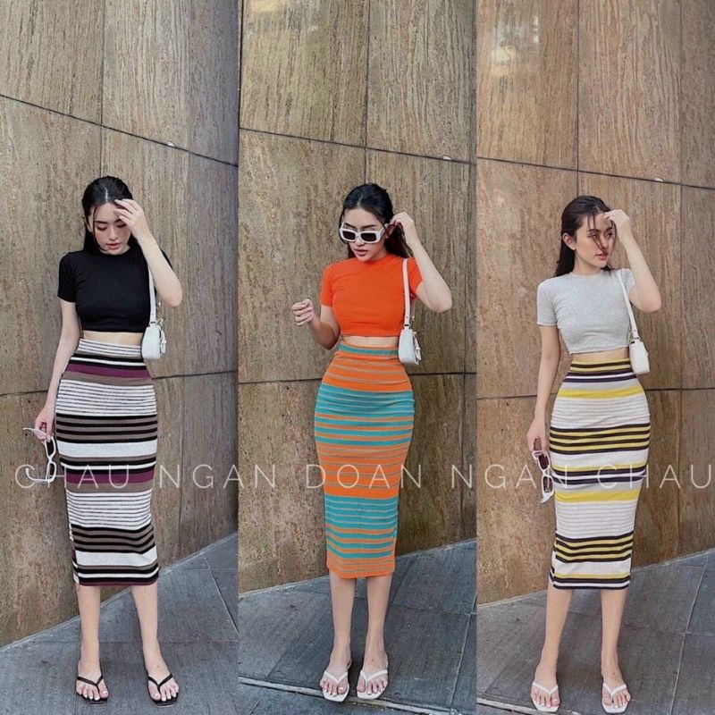 Set Váy Body Phối Chân Váy Sọc tôn Dáng💗💗