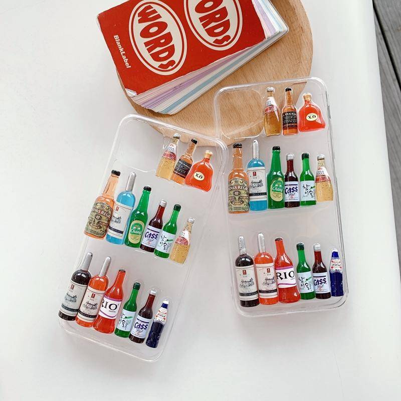 Ốp Điện Thoại Epoxy Trong Suốt Hình Chai Rượu Bia 3D Cho iPhone 13 12 11 Pro MAX Mini X XS MAX XR SE 2022 2020 7 8 Plus
