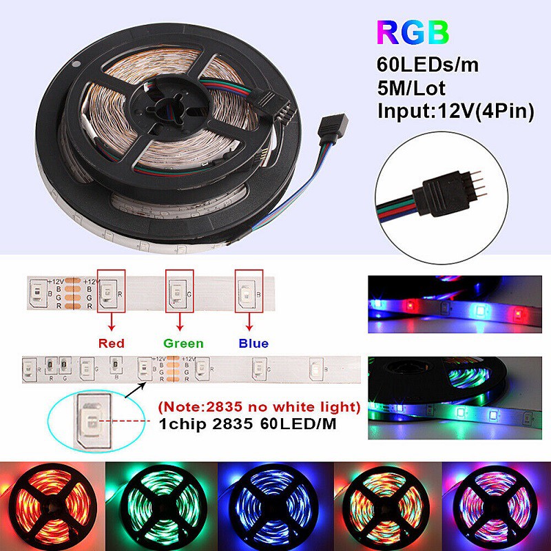 GBKOF Đèn LED dải 5M LED RGB 3528 SMD 300 Đèn chiếu sáng LED chống thấm DC 12V Đèn dải Phòng, Phòng ngủ, TV, Nhà bếp, Trang trí bàn