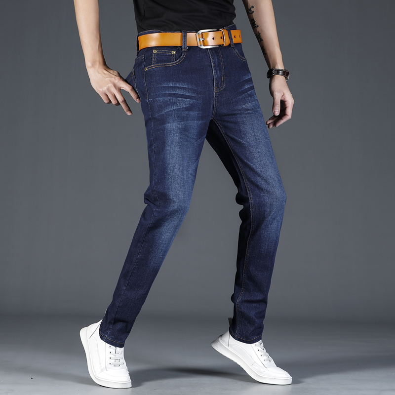 Quần Jeans Denim Mỏng Dáng Ôm Mềm Mại Màu Xanh Dương / Đen Phong Cách Hàn Quốc Thời Trang Mùa Hè Cho Nam