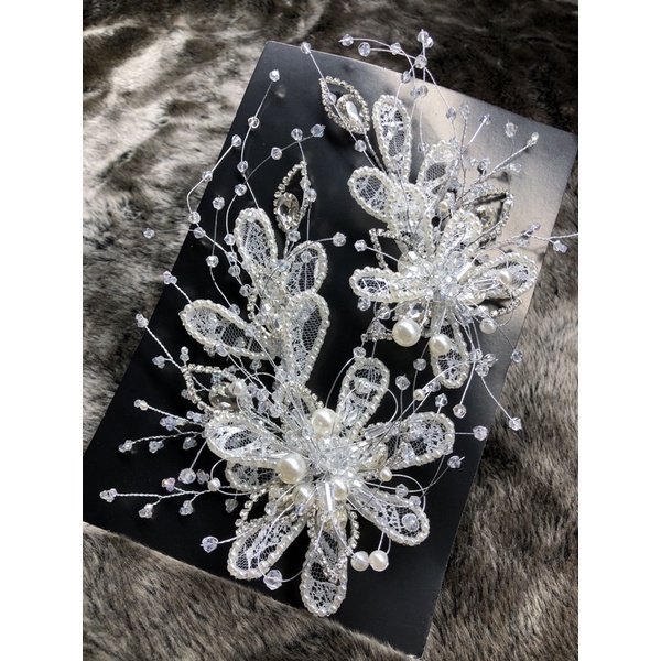 oi 👰‍♀️👰‍♀️ Phụ kiện cài tóc cô dâu - Bộ cài 2 bông pha lê trắng đẹp lung linh