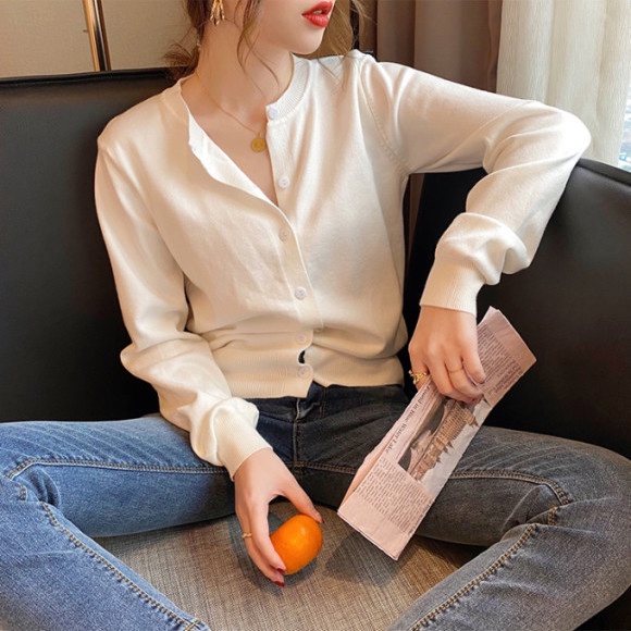 Áo khoác cardigan dệt kim tay dài dáng rộng phong cách Hàn Quốc mới cho nữ