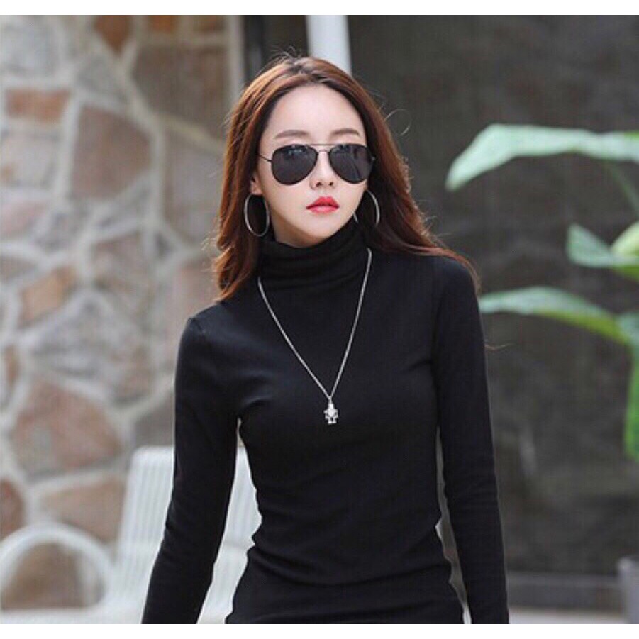 Áo thun lụa dài tay cổ lọ xinh xinh