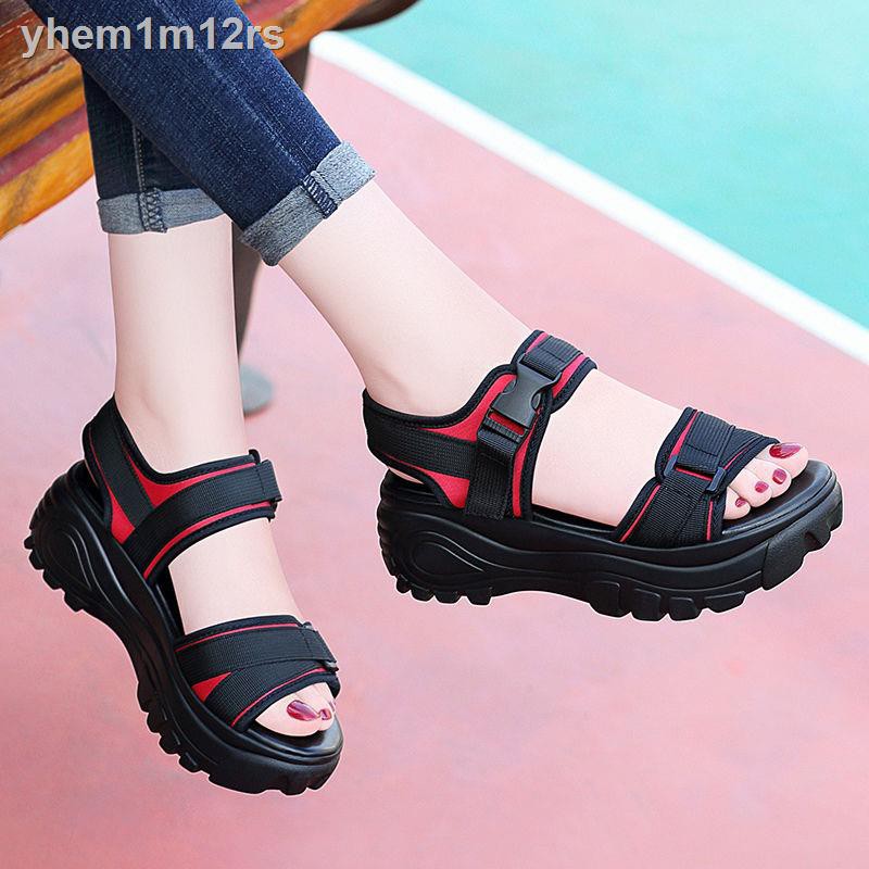 ♙❡Muffet Platform Sandals Thể thao Nữ Fairy Style 2021 New Summer Net Red Super Fire Flat Ladies Beach Shoes