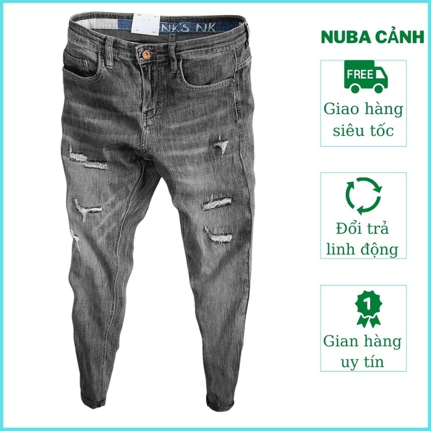 Quần jean nam cao cấp đẹp giá rẻ,quần bò màu xám rách xước TAKA 78 | BigBuy360 - bigbuy360.vn