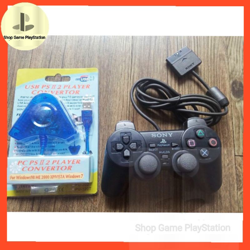 Tay cầm PS2 Loại A + Kèm cổng chuyển chơi game PC, LAPTOP