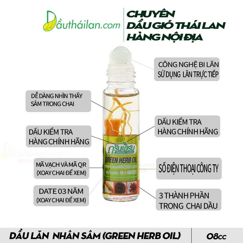 Dầu lăn sâm thảo dược Green Herb oil thái lan.