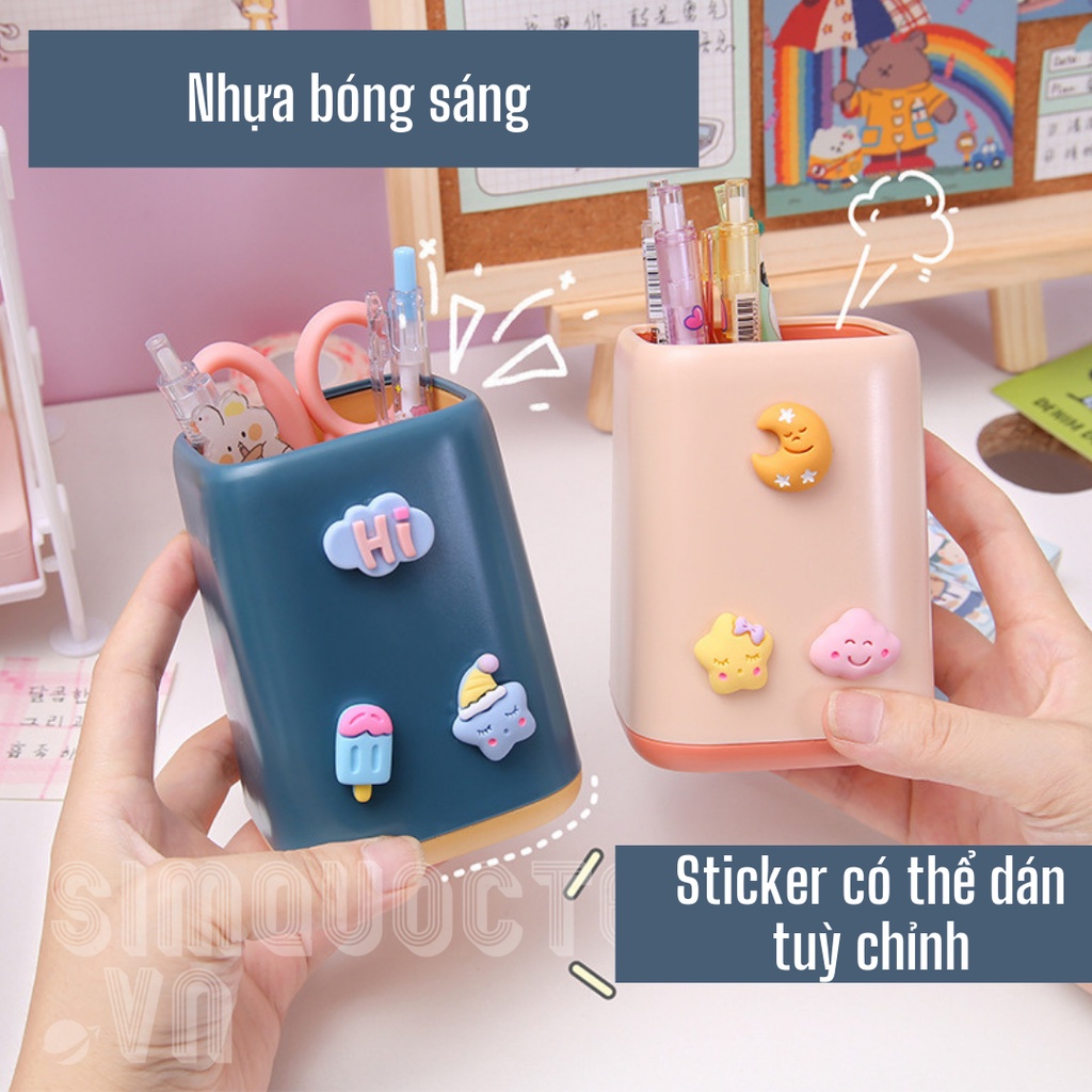 Hộp đựng bút văn phòng phẩm để bản học kèm sticker nhựa dán DIY ST282