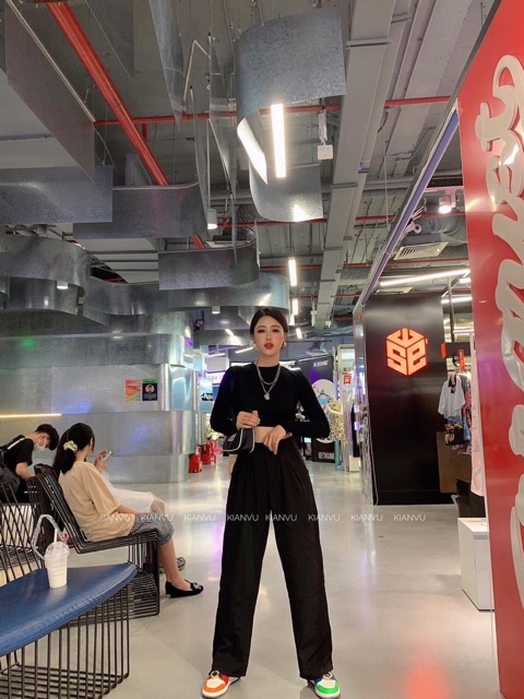 Set bộ thun áo croptop tay dài kèm quần culotes sang chảnh