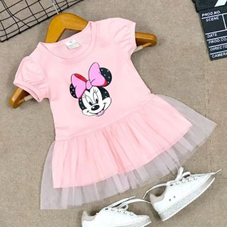 Đầm thun Mickey phối chân váy ren xinh cho bé