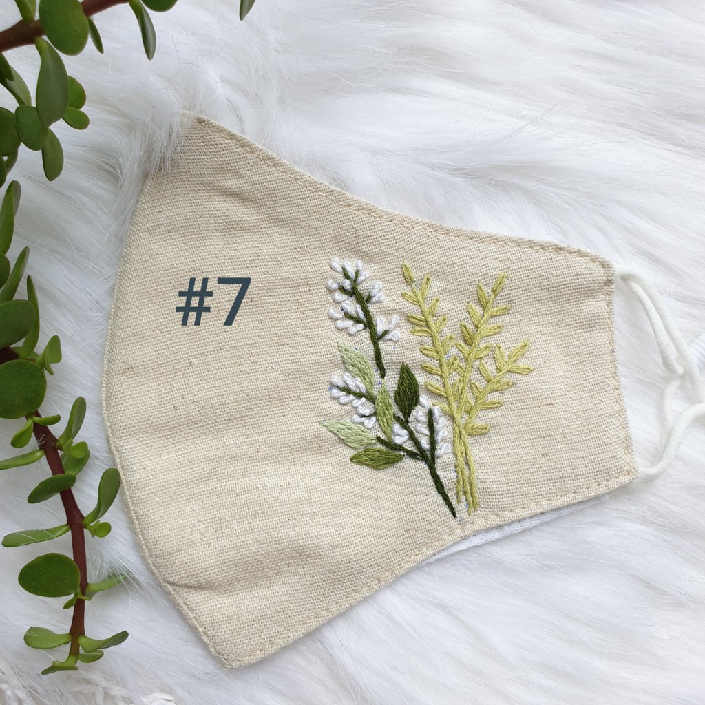 Khẩu trang linen thêu tay bộ sưu tập hoa nhỏ xinh xinh giá rẻ JL115 JL134 JL128 JL129