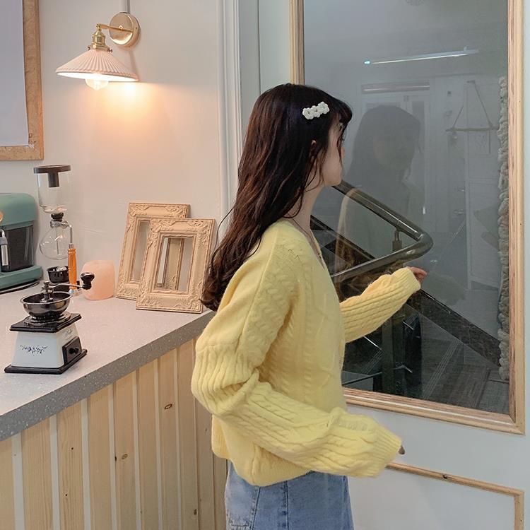 Áo Sweater Dệt Kim Cổ Chữ V Dáng Rộng Màu Kẹo Ngọt Phong Cách Hàn Quốc Mới Cho Nữ