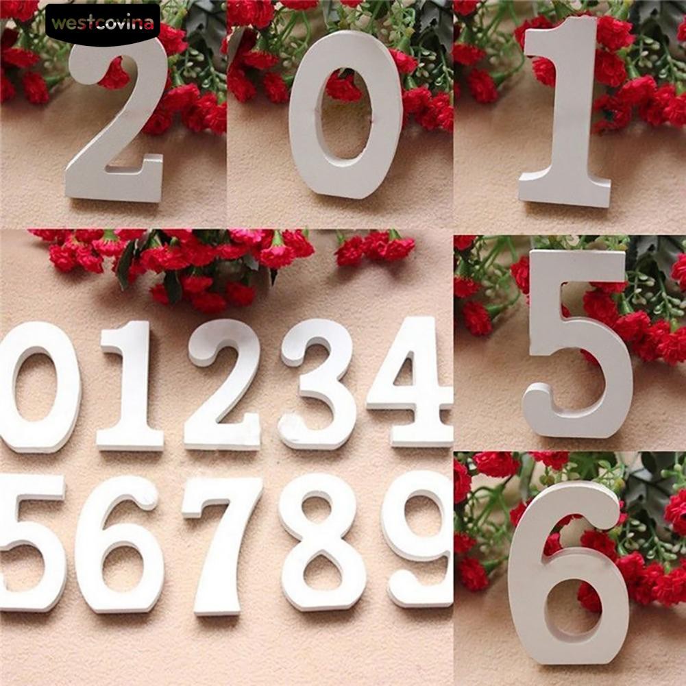 Phụ Kiện Chữ Số Bằng Gỗ Từ 0-9 Màu Trắng Cho Trang Trí