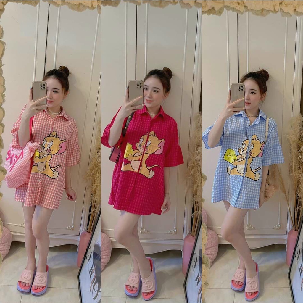 đầm caro xốp 3D kiểu giấu quần hot