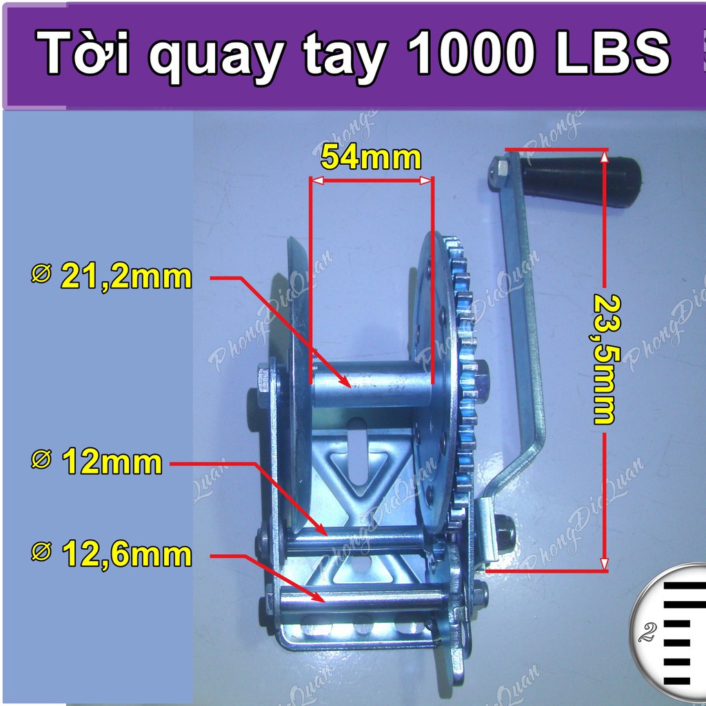 Tời quay tay 1000 LBS (cáp bán riêng theo yêu cầu)