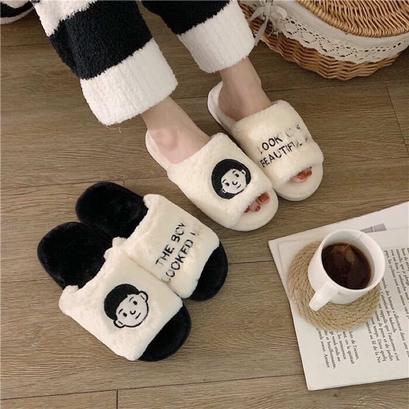 Dép bông mặt nam nữ đi trong nhà kèm ảnh thật