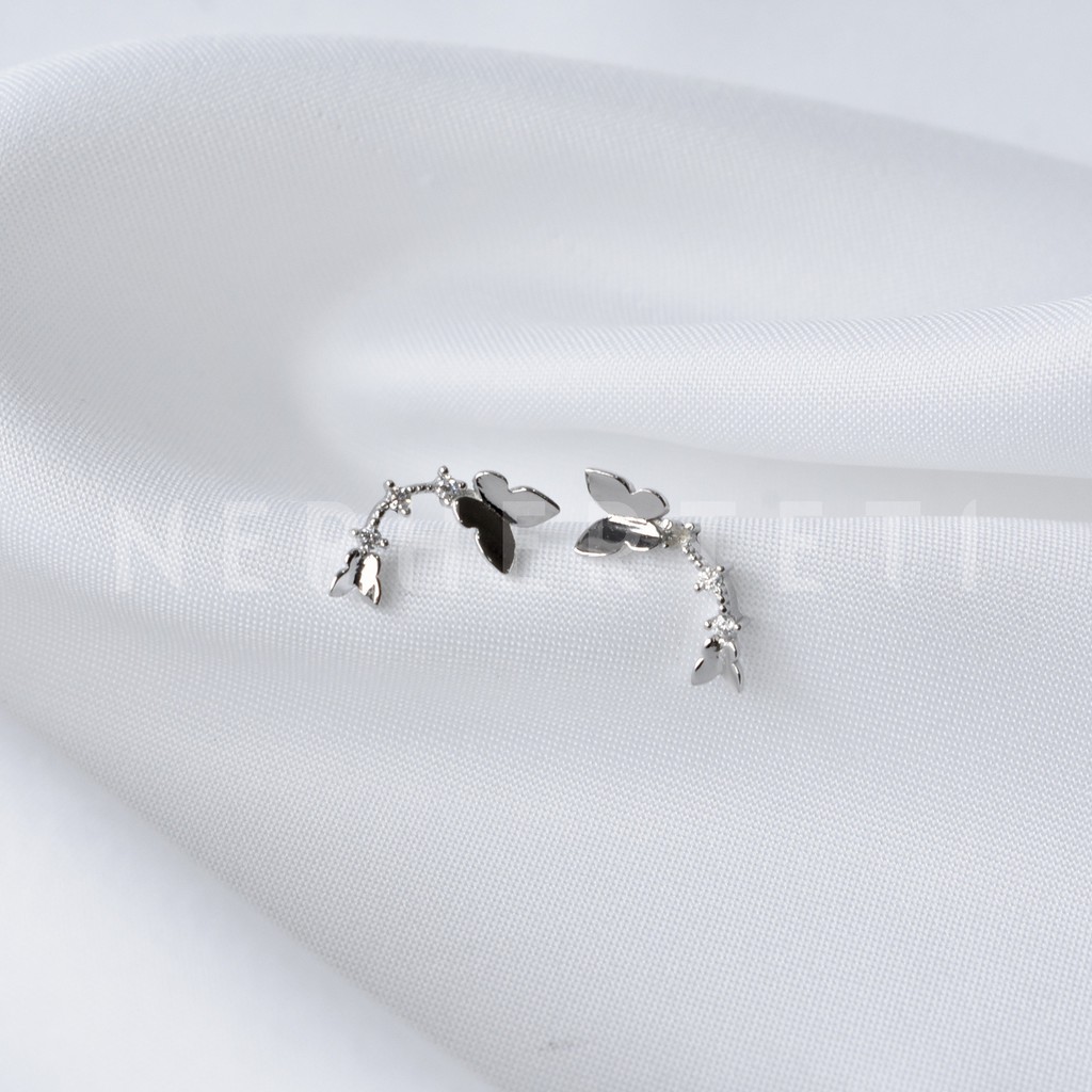 Khuyên tai bạc 925 mini - Dải bướm đính đá 6*14mm  - Nepherteti