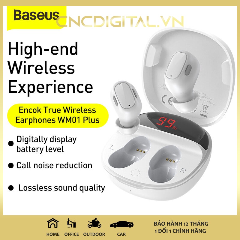 Tai nghe bluetooth không dây Baseus WM01 Plus cao cấp chống ồn chống thấm nước hỗ trợ sạc không dây màn hình LED