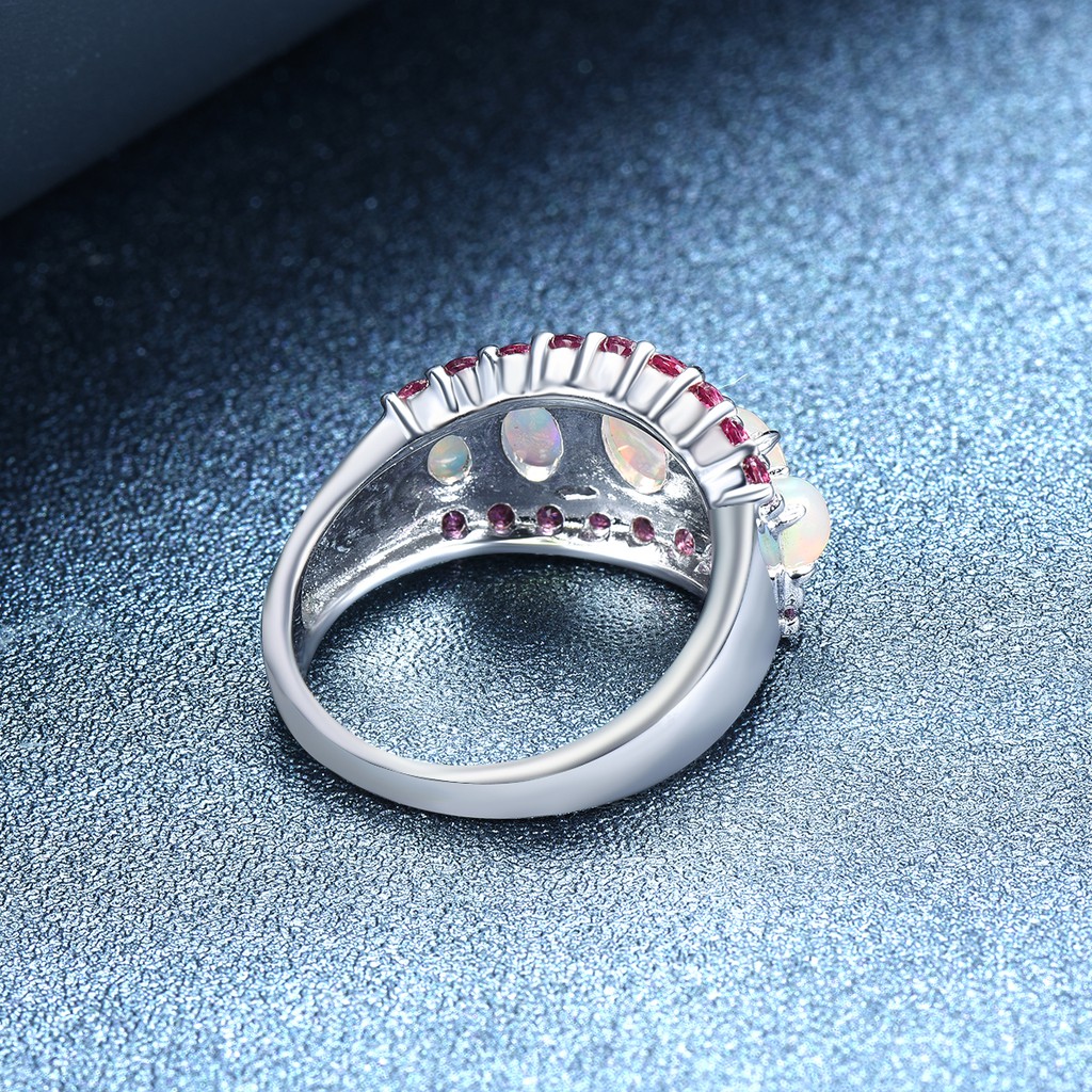 Nhẫn Đính Hôn Bạc 925 Đính Đá Opal Và Rhodolite Thời Trang Cho Nữ