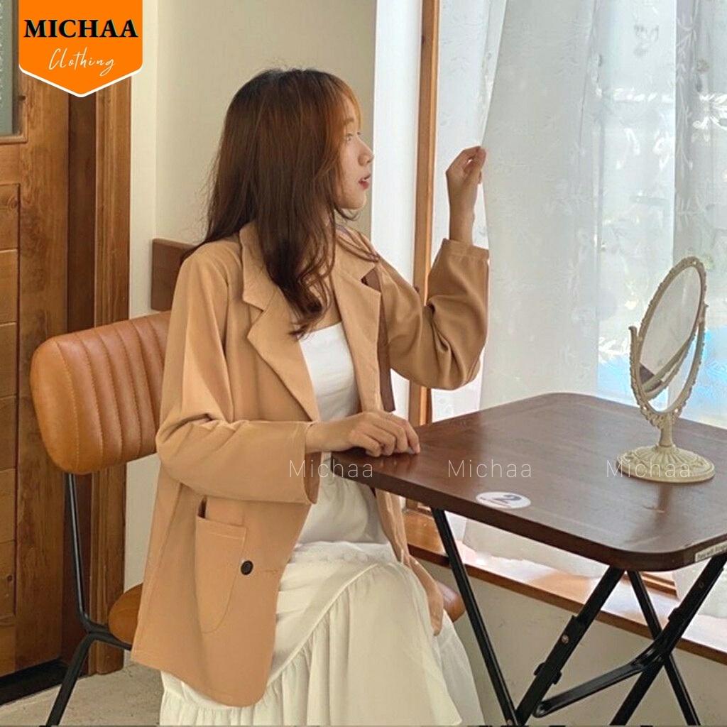 Áo BLAZER TRƠN 4 CÚC Nữ Tay Dài Ulzzang ❤ Áo Vest Nữ Khoác Ngoài Mẫu Mới Phong Cách Hàn Quốc - MICHAA