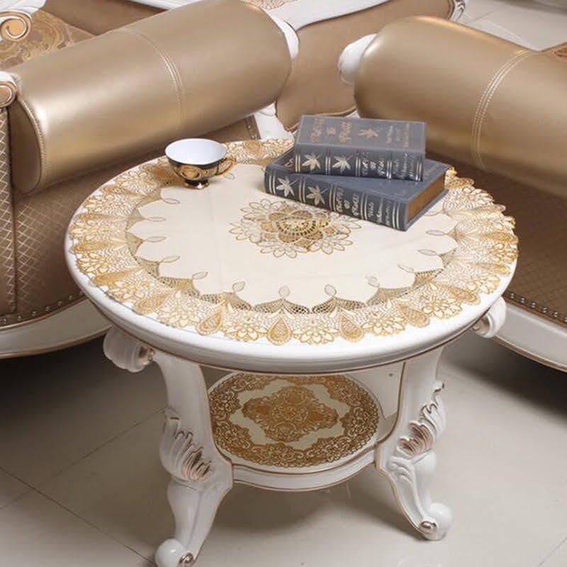 Khăn trải bàn tròn vintage cho bàn ăn, cà phê nhựa PVC siêu bền chống thấm nước in hoa nổi HÀNG ĐẸP