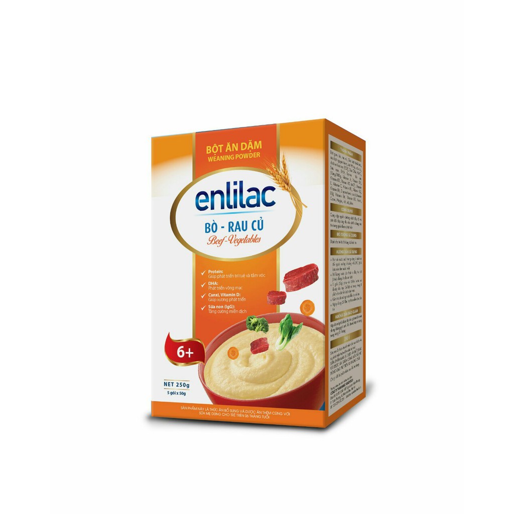 Bột ăn dặm Enlilac cho bé - Hộp 250gr - Bột ăn dặm Gà- Rau củ/ Cá hồi- Bó xôi