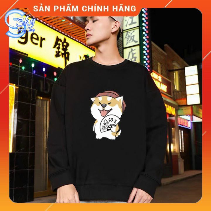 ÁO SWEATER UNISEX NAM NỮ  FORM RỘNG, CHẤT NỈ BÔNG CAO CẤP in HÌNH CÚN SHIBA