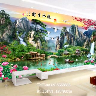 Tranh thêu Chỉ Lụa Thiên Nhiên giao hoà tuyệt đẹp KT 151*71cm