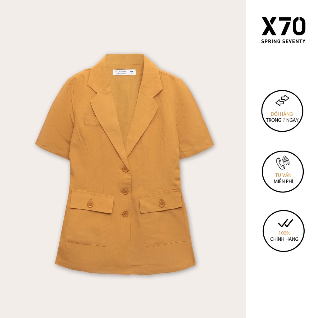 Áo Blazer Nữ Linen Kiểu Dáng Tay Ngắn Thiết Kế Đính Nút Thời Trang X70 - 02660001
