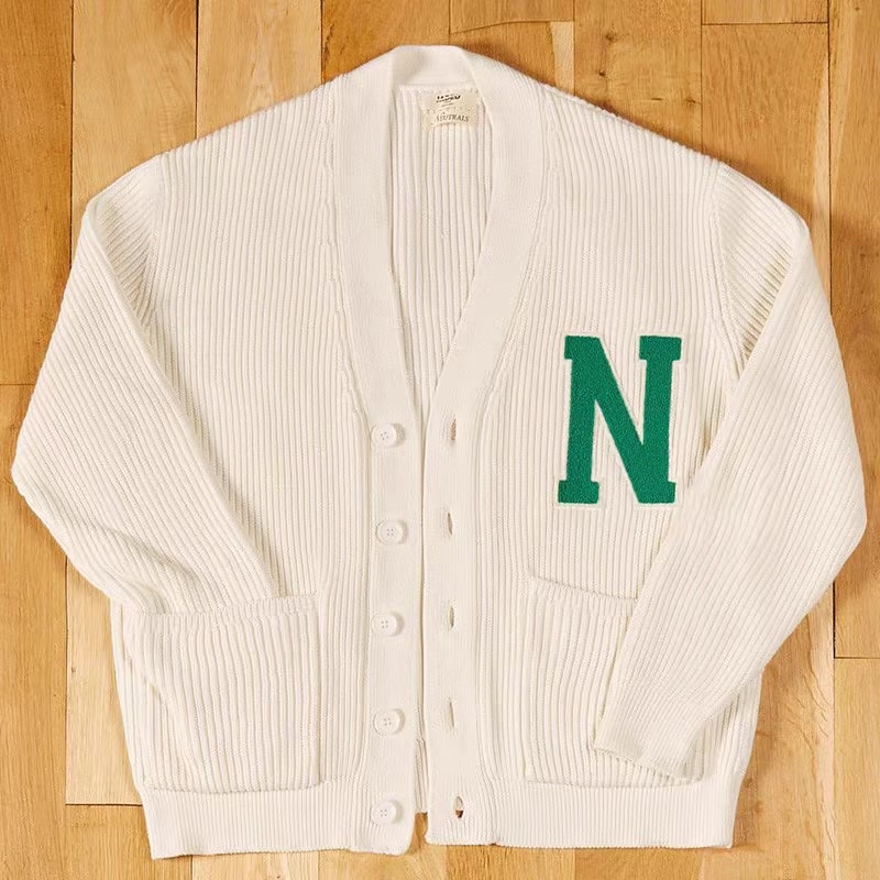 Áo Khoác Len đan Cardigan unisex hoạ tiết chữ N dài tay phong cách Châu Âu