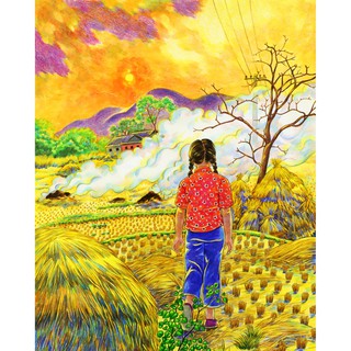 Tranh sơn dầu số hóa tự tô màu theo số có khung (40*50cm) - [628] CÁNH ĐỒNG VỪA GẶT