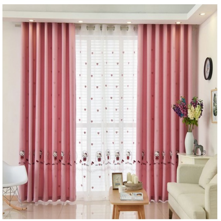 Rèm Vải Treo Cửa 2.7m cao Có Khoen Tròn - Kitty hồng 1 tấm MC035