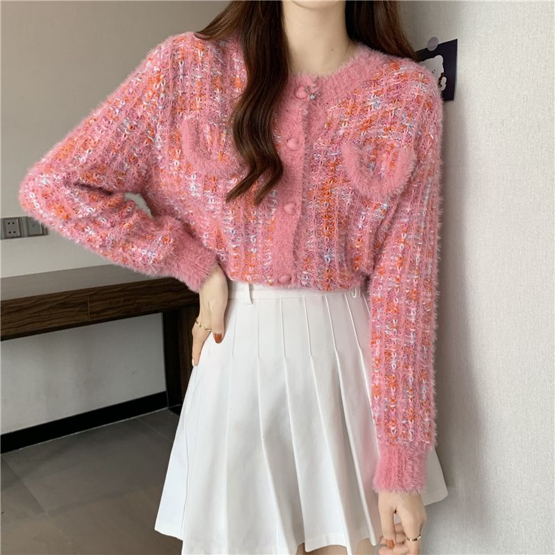 Jiashucheng Áo Khoác Cardigan Dệt Kim Dáng Ngắn Phong Cách Retro Pháp Cho Nữ