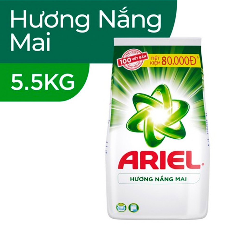 bột giặt ariel công nghệ giặt siêu sạch giữ màu hương nắng mai,đam mê 5.2kg