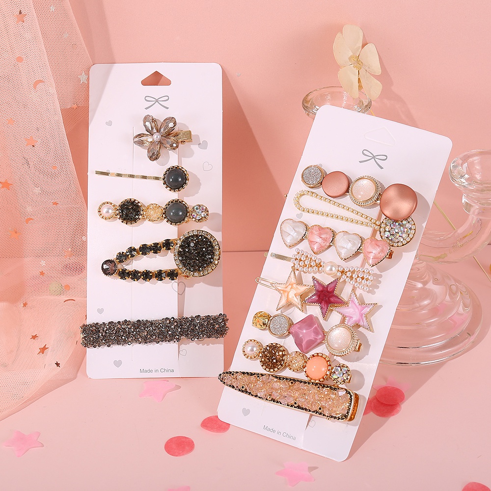1 Set  Conjunto De Grampo De Cabelo Elegante Com Pérolas De Cristal / Acessórios De Bijuteria Feminina YR