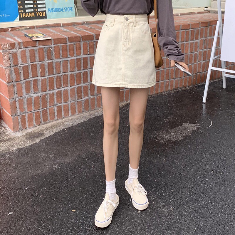 Chân Váy Cạp Cao Chữ A Màu Be Mới Nhất_V30