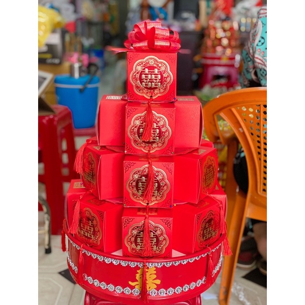 Combo 20c-30c-50c hộp quà cưới màu Đỏ size lớn 9x9 - Hộp đựng bánh kẹo socola
