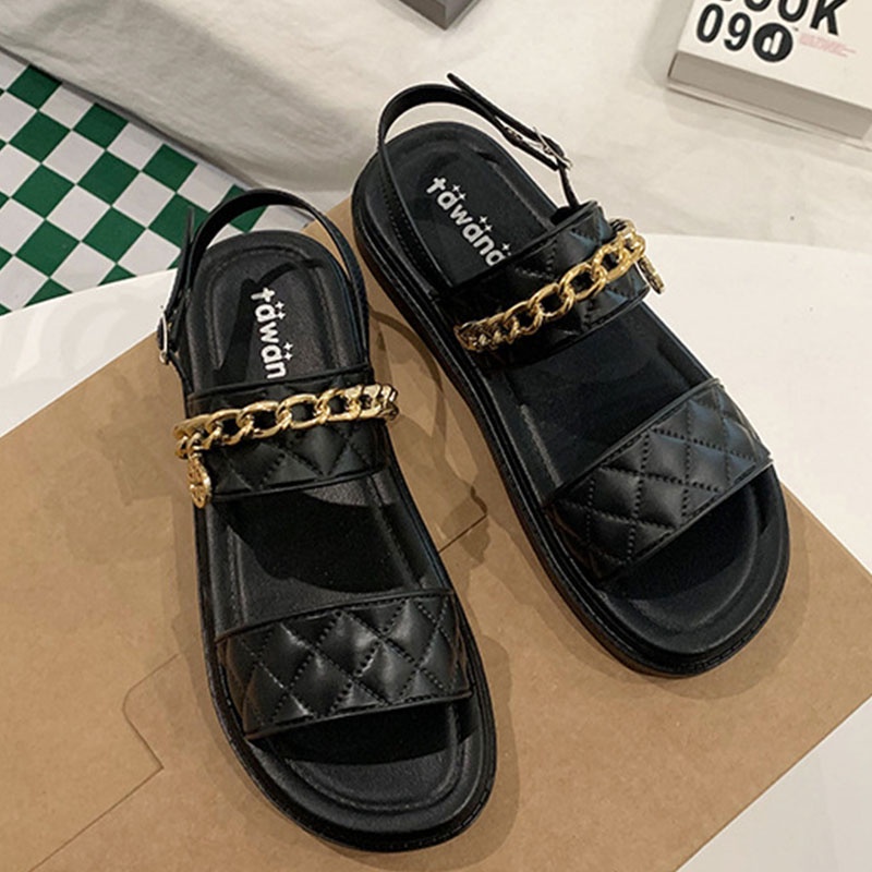 XIELUAIZTA Xăng đan Đế Xuồng Hở Ngón Phối Dây Xích Thời Trang Hàn Quốc Cho Nữ